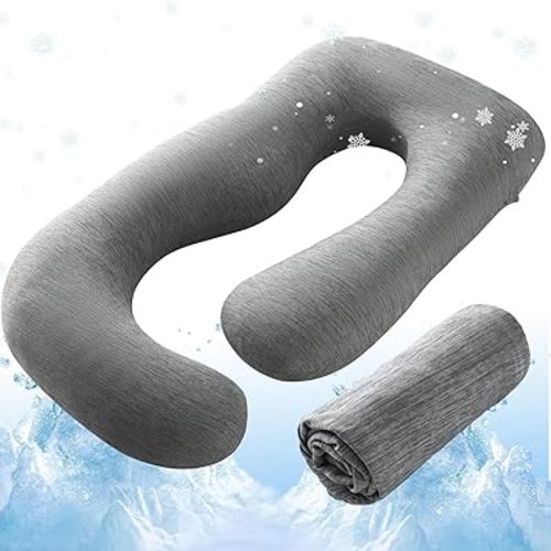 Sasttie Cooling Pregnancy Pillow Cover, 57-inch U Shaped Pregnancy Pillow Case, Cooling Maternity Pillow Cover Fits 55 to 57 Inch Pregnant Pillow, Grey