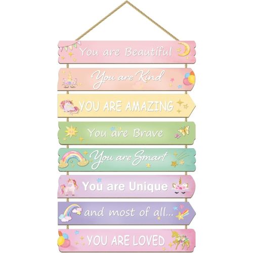 Unicorn Rainbow Room Decor for Girls - Inspirational Wall Art, Toddler Room Wood Sign, Nursery Decor