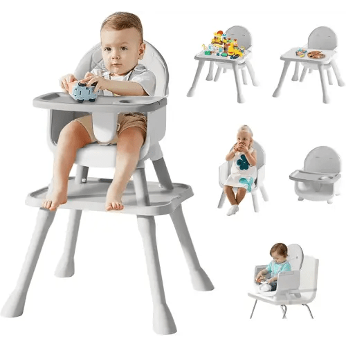 6 in 1 Baby High Chair for Babies and Toddlers, Booster Seat, Kids Learning Table & Chair (Grey)