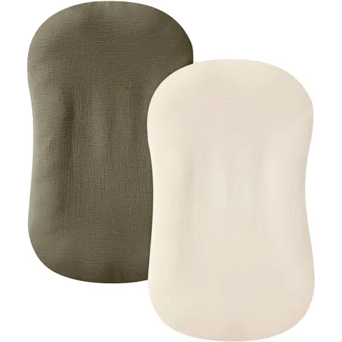 Muslin Baby Lounger Cover 2 Pack, 100% Cotton Infant Lounger Cover, Soft & Breathable Replacement Slipcover, Compatible with Snuggle Me Newborn Lounger (Dark Olive,Cream)