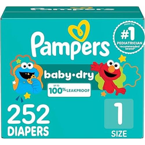 Pampers Baby Dry Diapers, Size 1, 8-14 lbs, 252 Count, Absorbent Disposable Diapers