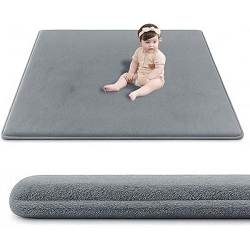Baby Play Mat for Floor,1.3" Thick Elasti-Foam 50"×50" Playpen Mat for Tummy Time,Water Repellent Soft Coral Velvet for Toddler,Infant,Kids,Non-Slip Backing Safe for Crawling(Dark Grey)