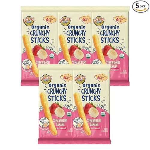 Earth's Best Organic Baby Food, Dissolvable Teething Snack for Babies 6 Months and Older, Strawberry Banana Crunchy Sticks, .56 oz Pack (Pack of 5)
