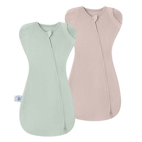 ClimaCuddle® Swaddle 2-in-1 0.5 TOG - Merino Wool &  Rayon From Bamboo -Pea Green+Dusty Pink
