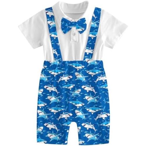 BFUSTYLE Baby Boy Clothes 2 in 1 Outfits 0-24 Months Romper Short Sleeve Infant Bodysuit with Bowtie