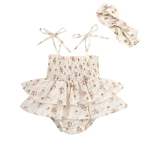 Baby Girls Daisy Playsuits Bodysuit+Headband Print Halter Romper Floral Jumpsuit Infant Onesie Summer Clothes