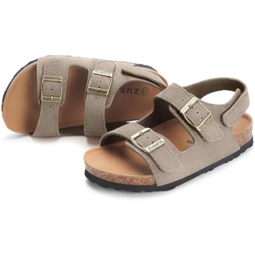 ZUSERIS Kids Toddler Sandals Boys Girls Cork Footbed Sandal Comfort Double Buckle Slip On Slippers with Adjustable Back Strap