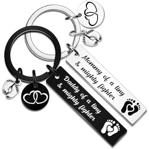 2Pcs Nicu Mom Dad Preemie Baby Gift Mommy/Daddy of A Tiny Mighty Fighter Keychain Set Fathers Day Mothers Day Christmas Gifts for Nicu Parents New Born Gift Neonatal Intensive Care Unit
