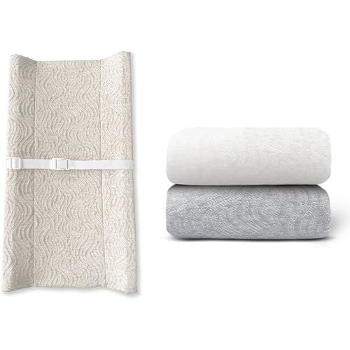 Contoured Changing Pad w/Cover (Off White, Wave) + Replacement Covers - 2 pk (Off White & Gray, Wave)