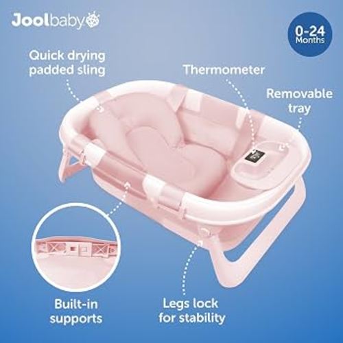 Amazon.com: Jool Baby Foldable Baby Bathtub – Portable for Travel – Thermometer (Sage) | Grows With Baby Through Every Stage - Folds Flat for Compact Storage – Perfect for Apartments & Families On the Go : Baby