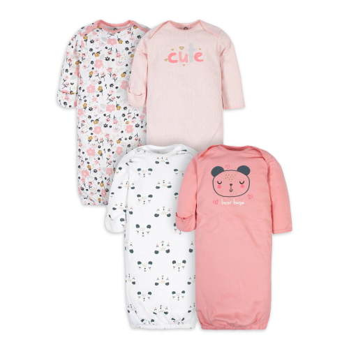 Gerber Baby Girls Lap Shoulder Gowns, 4-Pack, Mitten Cuffs, Preemie-0/6M