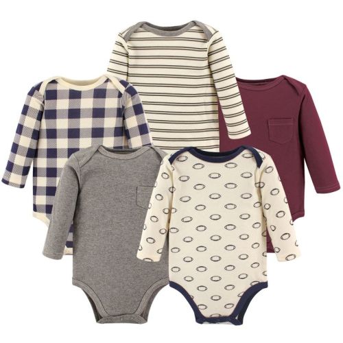 Hudson Baby Infant Boy Cotton Long-sleeve Bodysuits 5pk, Burgundy Football, 3-6 Months
