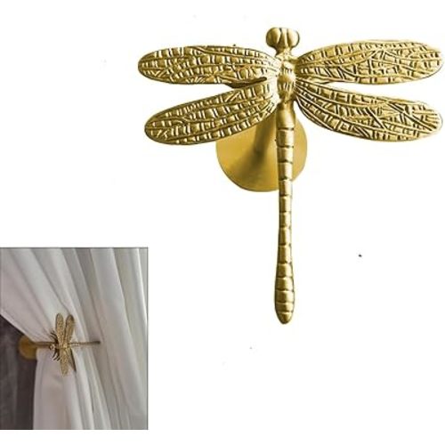 Brass Wall Curtain Tiebacks, Dragonfly Vintage Curtain Holdbacks Wall Mounted,Gold Curtain Tie Back Hook Holder for Drapes