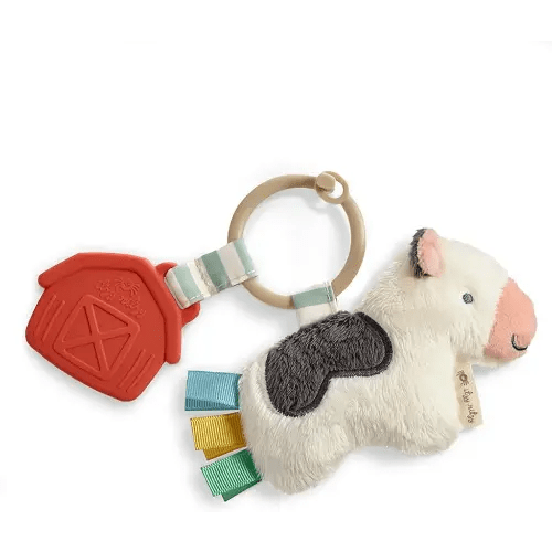 Itzy Ritzy Infant Toy & Teether - Itzy Pal Baby Teething Toy Includes Lovey, Crinkle Sound, Textured Ribbons & Silicone Teether Toy for Newborn (Cow)