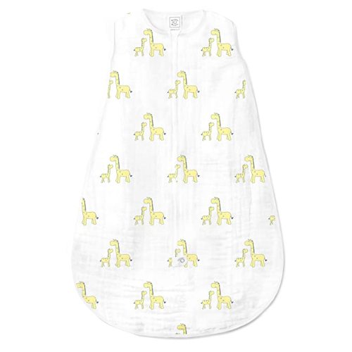 SwaddleDesigns Cotton Muslin Sleeping Sack, Mommy & Baby Giraffe, Yellow, Small 0-6 Months, Wearable Blanket with 2-way Zipper