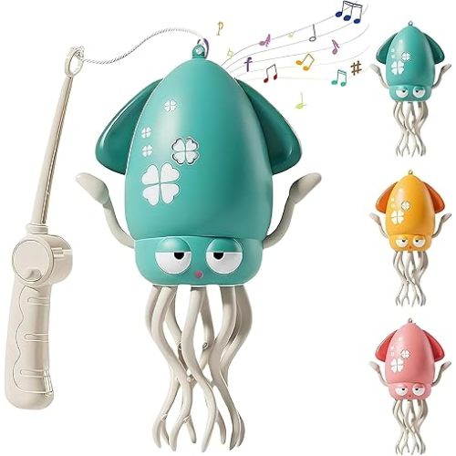 Dancing Octopus toy，Electric Dancing Octopus Toy， Dancing Squid Toys，Automatic Obstacle Avoidance Sensor Toys, Upright & Crawling Two Modes, LED Lights & Music, USB Rechargeable (Green+Fishing Rod)