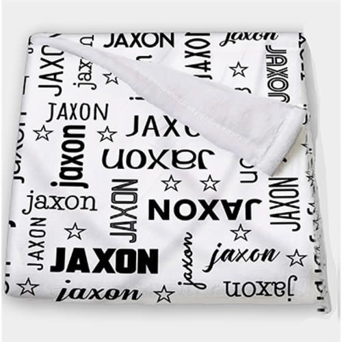 Baby Name Blanket White and Black - Purple Pumpkin Gifts