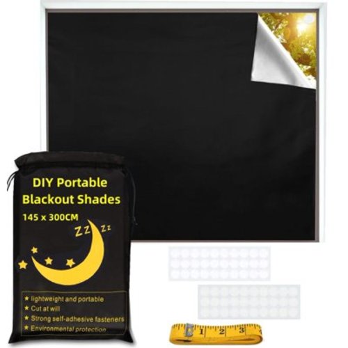 GoXteam Portable Blackout Blinds for Windows. Blackout Shades (118" x 57"), 100% Blackout Material Temporary Blackout Blinds for Baby Nursery, Bedroom, Dorm Room, Office or Travel Use