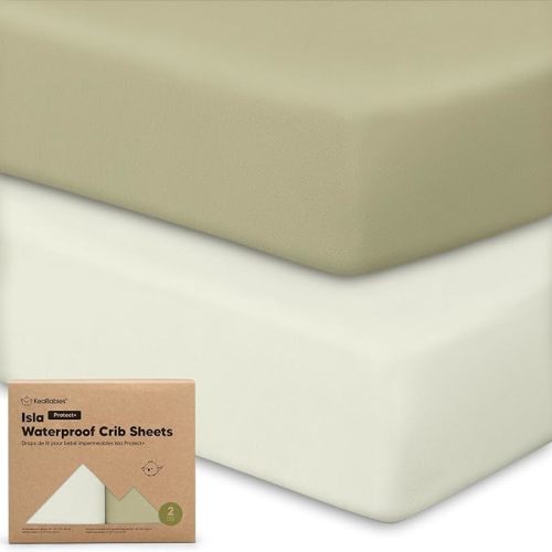 2-Pack Waterproof Baby Crib Sheets for Boys, Girls - 52x28 Viscose Derived from Bamboo Toddler Bed Sheet Neutral, Fitted Crib Mattress Protector Cover for Baby Bedding, Soft & Gentle (Oregano)