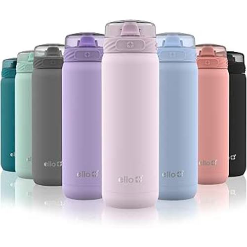 Ello Cooper 18oz Stainless Steel Water Bottle with Straw and Carry Handle, Double Walled and Vacuum Insulated Metal, Leak Proof Locking Lid with Soft Silicone Spout, Reusable, BPA Free, Cashmere Pink