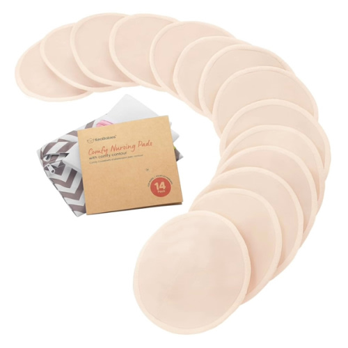 Organic Nursing Pads - 14 Washable Viscose Derived from Bamboo Breastfeeding Pads, Wash Bag, Reusable Breast Pads for Breastfeeding, Nipple Pads for Breastfeeding Essentials (Bare Beige, L 4.8")