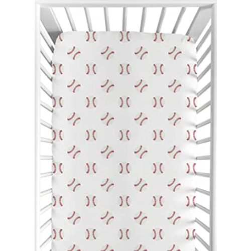 Sweet Jojo Designs Red and White Baby or Toddler Fitted Crib Sheet for Baseball Patch Sports Collection