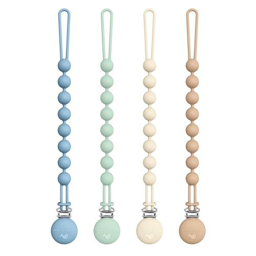 Cuddle Campus Silicone Pacifier Clip Holder with One Piece Design, Pack of 4 Soft Flexible Binky Clips with Texture for Baby Boy and Girl