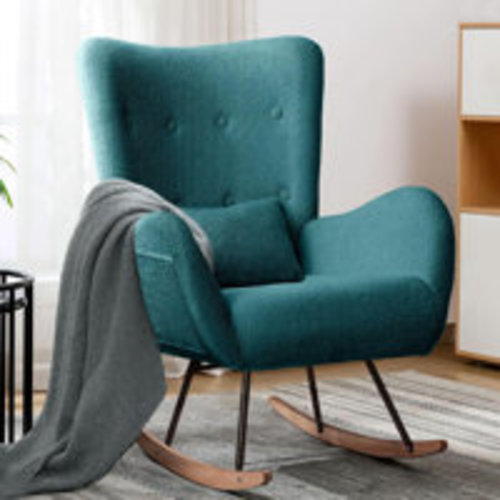 George Oliver Kahmar Teddy Fabric Nursery Rocking Chair with Side Pocket, High Backrest Indoor Accent Chair | Wayfair
