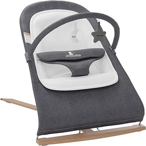 Baby Bouncer Seat for Infants with Wood Accents - Newborn Bouncer for Babies 0-6 Months Up to 20 lbs - Portable Infant Bouncer - Baby Bouncer Chair - Bouncy Infant Seat with Removable Bar