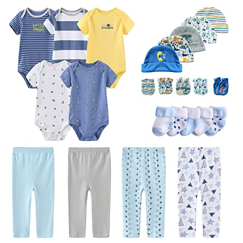 MAMIMAKA Newborn Layette Gift Set Bodysuits Pants for Baby Girl and Boy 24 Piece 100% Cotton Essentials and Accessories