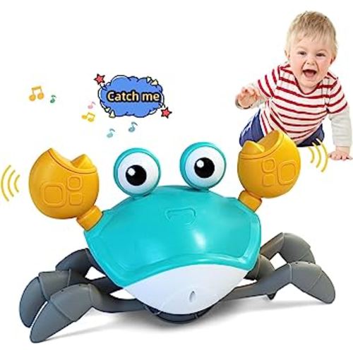 FEELGUY Crawling Crab Baby Toy, Infant Sensory Tummy time Toys with Music and Lights 1 2 3 4 5 6 Babies boy Girl 3-6 6-12 Learning to Crawl 9-12 12-18 Walking Toddler Gifts (Green)
