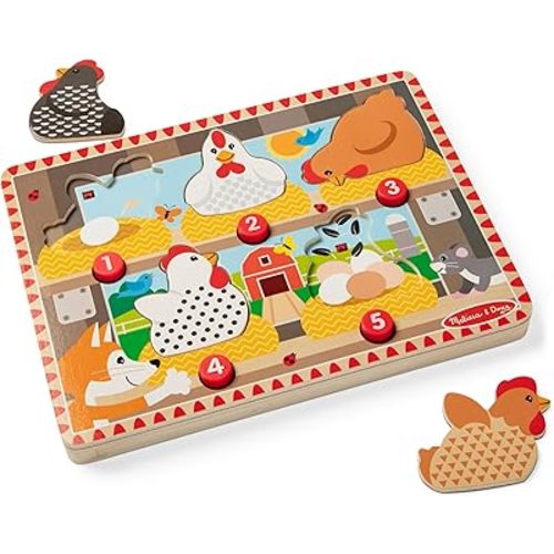 Melissa & Doug Happy Hens Push to Pop Wooden Puzzle, Montessori-Inspired Toddler Puzzles with Magnetic Pieces and Colorful Puzzle Board, Preschool Toys for Girls & Boys Ages 18 months+ - FSC Certified