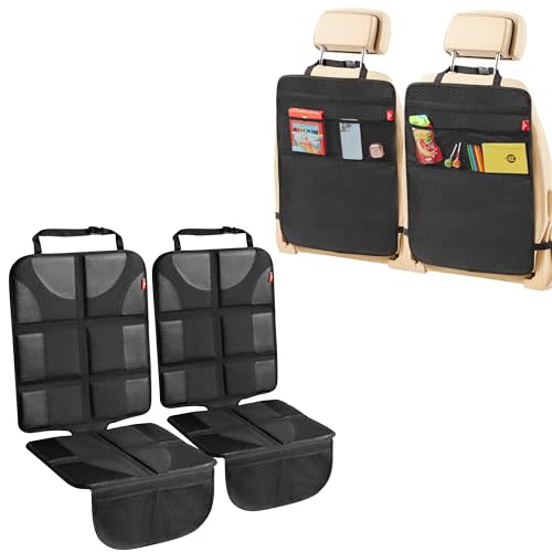 Helteko Car Seat Protectors (Pack of 2) Seat Back Kick Protectors (Pack of 2), Black