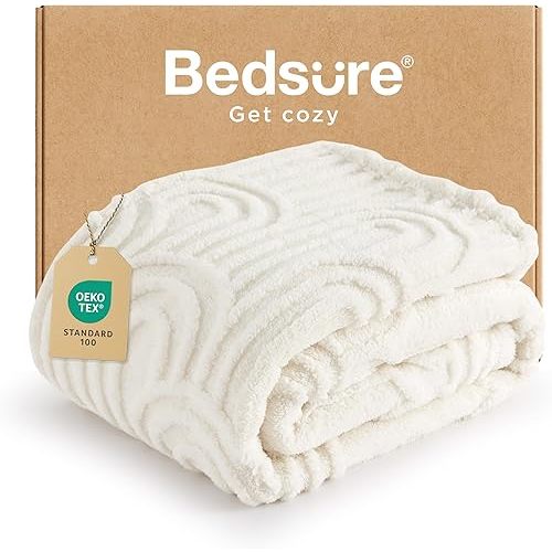 Bedsure Throw Blanket for Couch - Cute Soft Cozy Fall Blanket Gifts for Women Girls, Fuzzy Fluffy Fleece Throw for Bedroom Home Boho Decor, Anthropologie Room Dorm Decor Aesthetic, White, 50x60 Inches