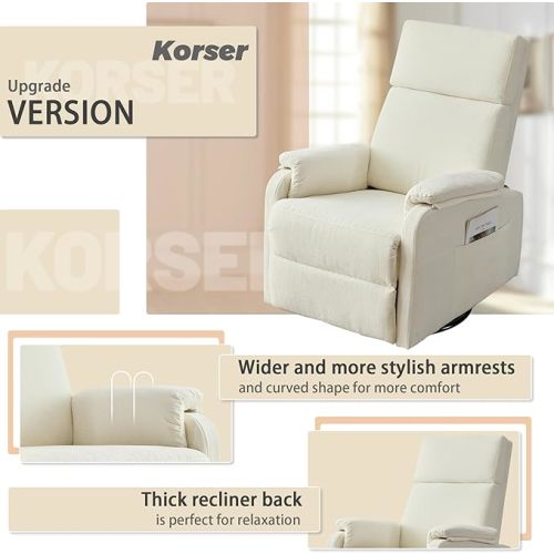 Recliner Chair, Swivel Rocking Recliner Chair for Adults, Glider Rocking Chair, Small Nursery Chair Recliner for Living Room, Reclining Chair with Modern-Designed Armrests, Chenille, Beige