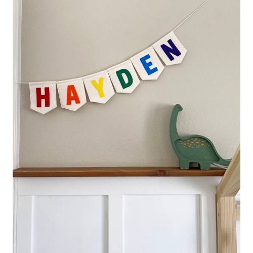 Large Felt Name Banner with Custom Lettering - Personalized Letter Flags for Baby Nursery and Kids Rooms or Teacher Classroom Gift