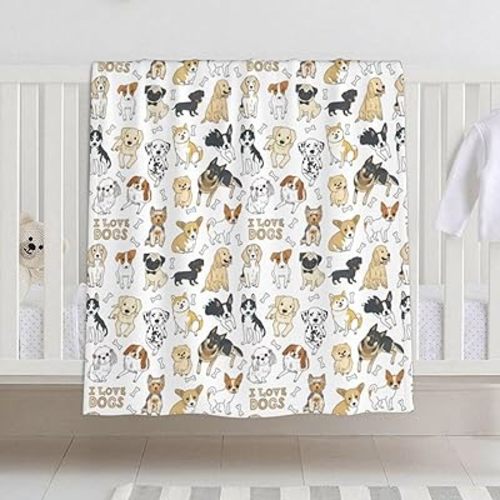 Dog Baby Blanket for Boys Girls, Toddler Newborn Nursery Soft Warm Cozy Bed Blanket Dog Print Shower Gift 30x40 Inches