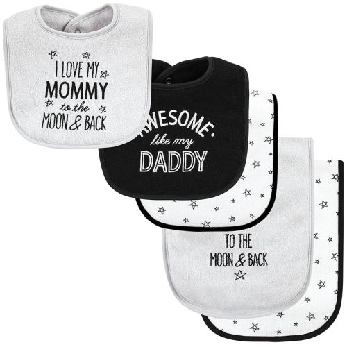 Hudson Baby Unisex Baby Cotton Terry Bib and Burp Cloth Set, Mom Dad Moon And Back, One Size