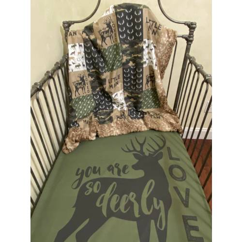 Baby Boy Woodland Crib Bedding, Deer Crib Bedding, Deer Minky, Camo, Deerly Loved Blanket, Crib Sheet, Camo Crib Skirt