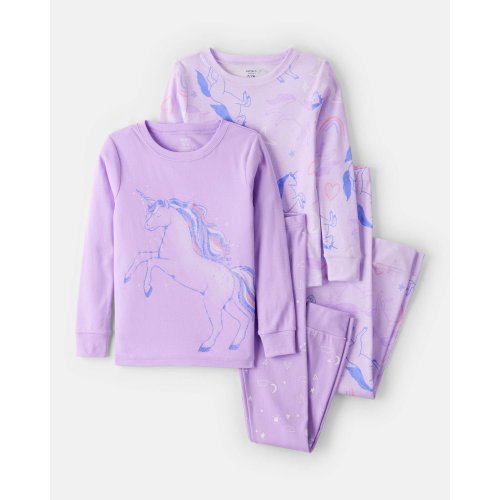 Girls Unicorn Print 100% Cotton Long-Sleeve 4-Piece Pajamas - Purple - Carter's | Carter's