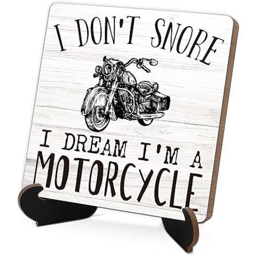 I Don't Snore Dream I'm A Motorcycle Wall Decor Sign,Farmhouse Home Decor,Wall Decor for Bedroom,Office Decor,Gifts for Men,Home Decor,Wooden Board Decoration With Stand,Decorative Signs & Plaque,L12