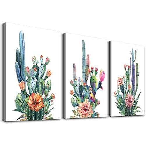 MHARTK66 Large Wall Art for Bedroom Canvas Prints Artwork Living Room Wall Decor Simple Life Green Plants Cactus Picture Painting 3 Pieces Kitchen Office Wall Decorations Works Modern Home Decor