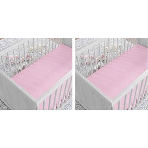 Amazon Basics 100% Cotton Jersey Knit Fitted Crib Sheet for Boys and Girls, fits Standard Crib and Toddler Mattress, Breathable, Super Soft, 28 x 52 Inches, Pink (Pack of 2)
