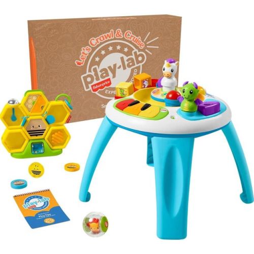 Fisher-Price Baby Play Kit Let’s Crawl & Cruise Gift Set, Activity Table, Hive Toy, Lion Rattle