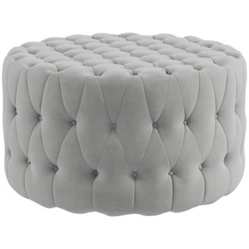 HOMCOM Tufted Ottoman, Velvet-feel Upholstered Foot Stool with Padded Seat, Round Ottoman Coffee Table for Living Room, Bedroom, Color: Light gray