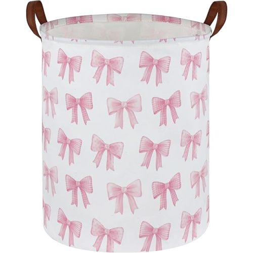 Kids Laundry Hamper,Pink Laundry Basket Collapsible Girls Storage Baskets for Home Decor,Office,Toy Organizer,(Pink Bowknot)
