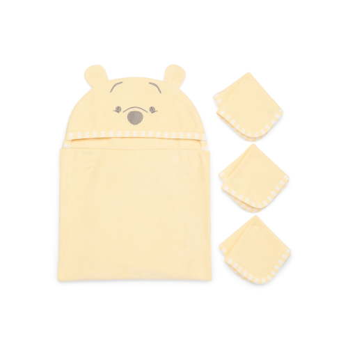 Disney Baby Wishes + Dreams Character Infant Baby Bath Set, Hooded Towel and 3 Washcloths, One Size