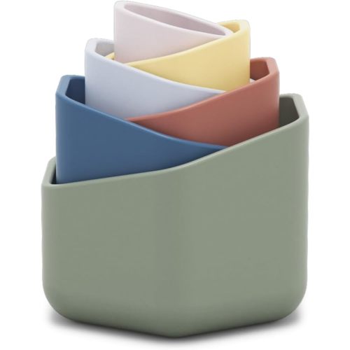 Lalo Stacking Cups - Baby and Toddler Nesting Cups for Bath Time, 6 with Openings - Non-Toxic, BPA-Free Silicone Bath Toy, Easy to Clean for 6 Months and Up - Sage