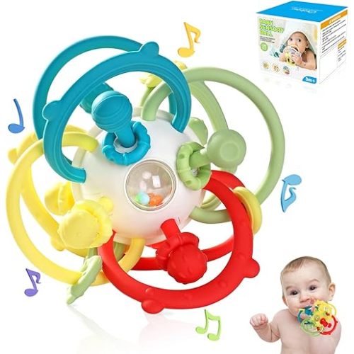 Orzbow Rattle & Sensory Teething Toys for Baby, Montessori Teethers Toys for Babies 3-12 Months, Infant Teething Relief Chew Toys, Stimulating Little Minds & Hands with Educational Toys for Toddlers