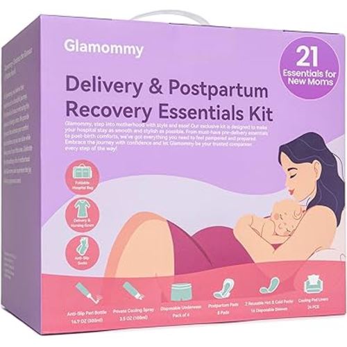 Upgraded Postpartum Recovery Essentials Kit for Women, Nursing Gown, Luggage Bags, Socks, Peri Bottle, Cooling Spray, Disposable Underwear, Postpartum Pads, Hot&Cold Packs, Cooling Liners